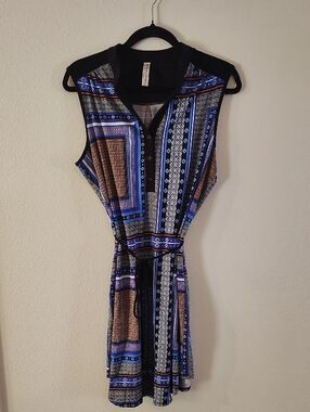 PerSeption Concept Blue Black Brown Patterned Mini Dress 985